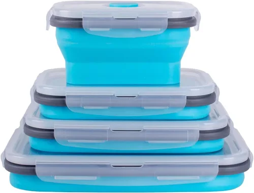 Vista 10 de Recipientes plegables de almacenamiento de alimentos con tapa hermética, 11.8 oz, juego de 4 recipientes pequeños de silicona apilables para la 4