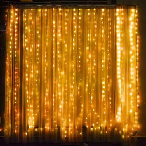 Vista 6 de Dazzle Bright - Cadena de luces para cortina, 300 LED, 3m x 3m, luces de hadas color blanco cálido con 8 modos de iluminación, luces impermeables