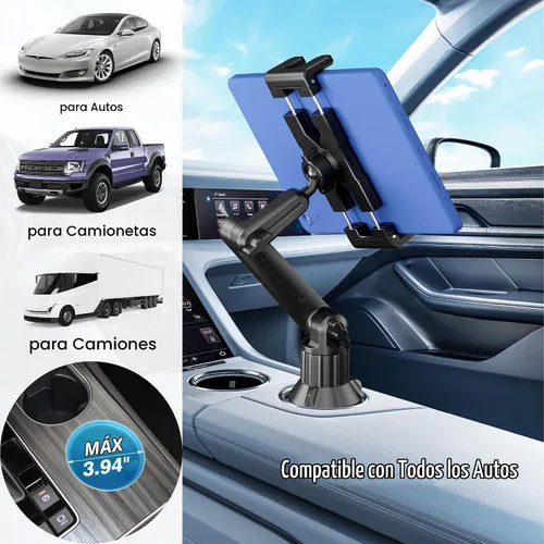 Vista 5 de Soporte para tablet de automóvil para camión, iPad con soporte de brazo ajustable de 15 pulgadas para tablet iPhone 4.7-13 pulgadas, iPad Pro Air