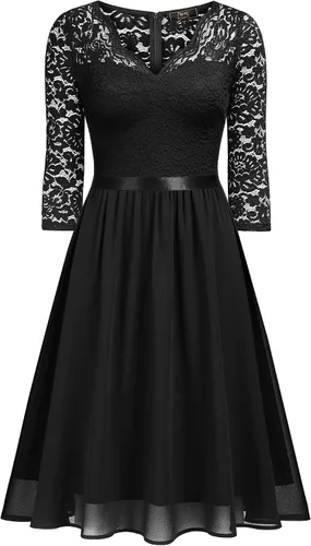 Vista 3 de MISSMAY Vestido de fiesta de dama de honor formal con encaje en V vintage para mujer