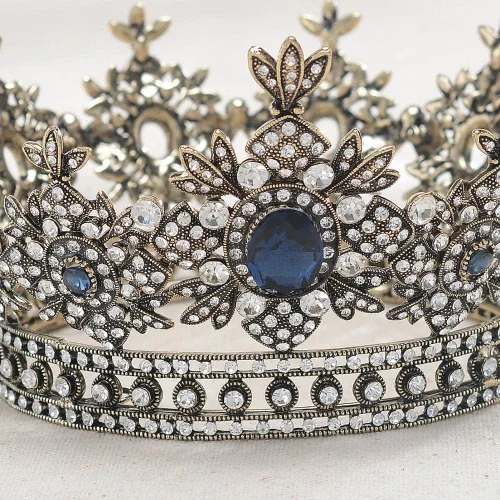 Vista 6 de hair jewelry crown tiaras for women European retro baroque round bridal crown ring headdress wedding accessories style atmosphere (Metal color A)