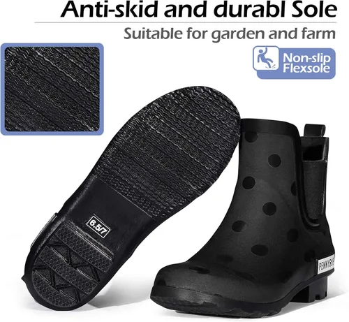 Vista 4 de PENNYSUE Botas de lluvia impermeables para mujer botines Chelsea cortos antideslizantes