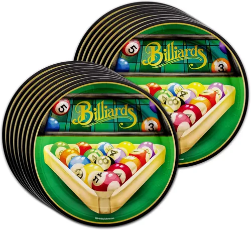 Vista 2 de Suministros de fiesta de billar – Platos de mesa de billar y servilletas – Suministros de cumpleaños para adultos – Juego de vajilla para el día