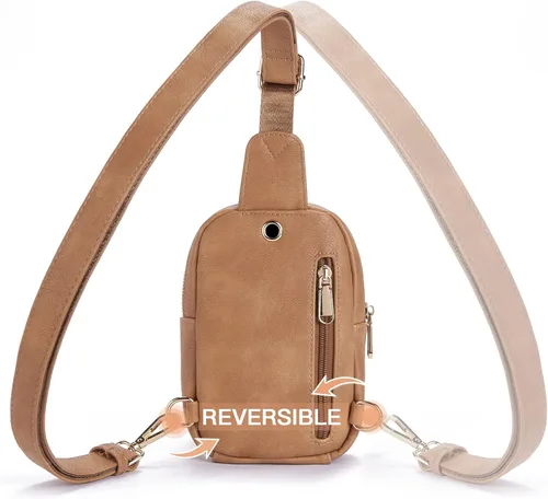 Vista 110 de Telena Riñonera pequeña para mujer, de cuero, cangureras, bolsa de pecho para mujer
