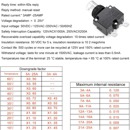 Vista 5 de Interruptores de circuito de 3 amperios, protector de interruptor de sobrecarga térmica serie 88 Restablecimiento manual del botón con terminales