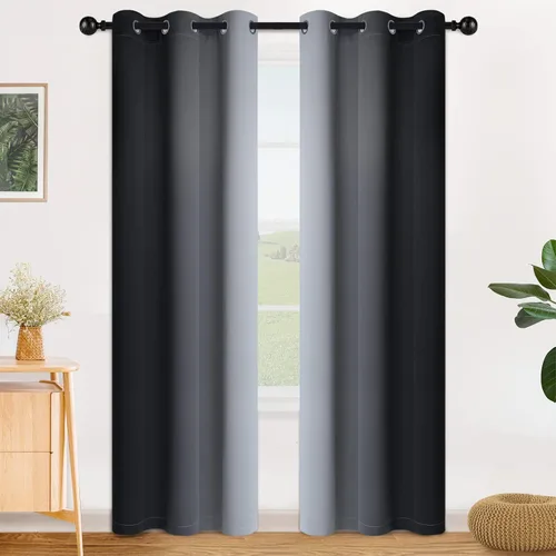 Vista 148 de SimpleHome Cortinas degradadas degradadas para oscurecer la habitación de 36 pulgadas de largo para dormitorio, con ojales y bloqueo de luz Negro