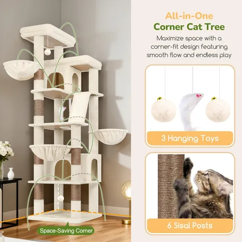Vista 5 de Globlazer Árbol para gatos extra grande, torre de 80 pulgadas XXL de altura, árbol para gatos alto para múltiples gatos de interior, gatos adultos