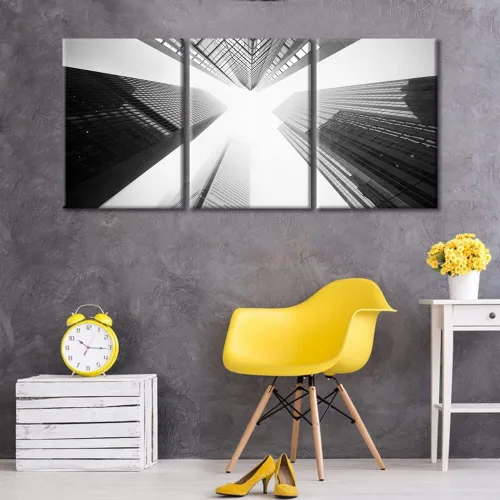 Vista 2 de TUMOVO Cuadros de la ciudad de Nueva York, arte de pared en blanco y negro, 3 paneles, rascacielos del centro de América, impresiones artísticas
