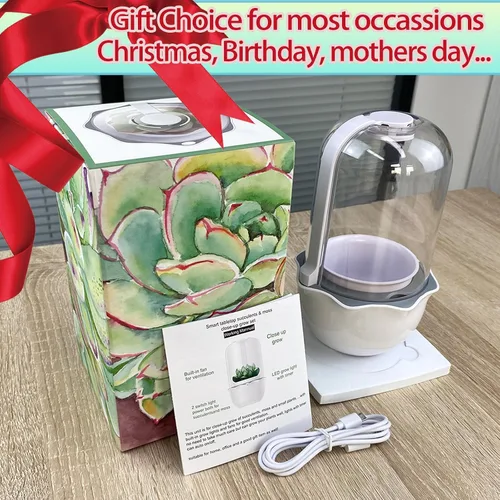 Vista 5 de Smart Venus - Maceta de terrario con temporizador y ventilador, kit de terrario para plantas con luz de crecimiento para carnívoros, Butterwort