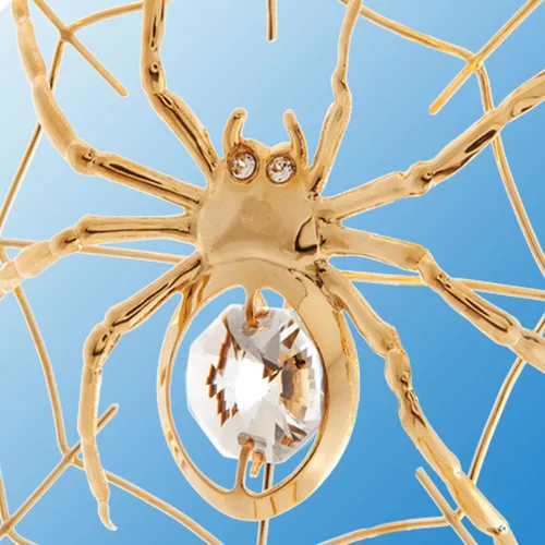 Vista 6 de Paquete de 2 adornos colgantes de araña de la suerte chapados en oro de 24 quilates para árbol de Navidad, araña, tradiciones milagrosas, decoración