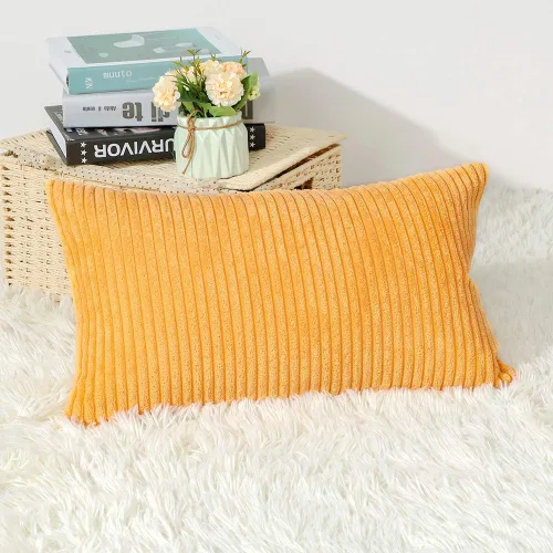 Vista 19 de Artscope Fundas de Almohada de Pana a Rayas Acogedoras Súper Suaves Decorativas Cuadradas Fundas de Almohada Fundas de Cojín para Sofá Sofá Amarillo