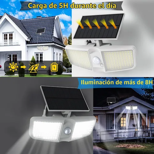 Vista 5 de Reflectores solares para exteriores con sensor de movimiento de 6500 K con control remoto, 180 LED impermeables, luz solar de seguridad al aire