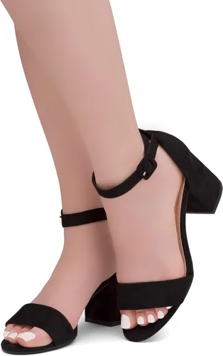 Vista 5 de Shoe Land SL-Romina - Sandalias de tacón bajo grueso para mujer, puntera abierta, correa al tobillo, tacón de bloque, para graduación, boda, fiesta