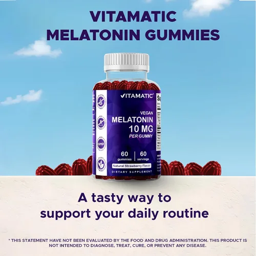 Vista 6 de Vitamatic Melatonina 10 mg por gomita – 60 porciones – 60 gomitas vegetarianas – Suplemento sin hábito