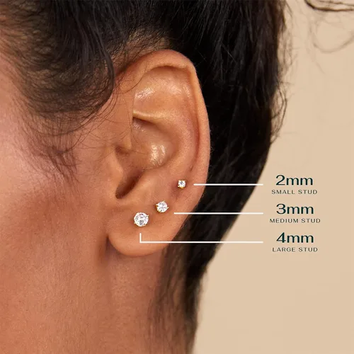 Vista 2 de PAVOI 14K Gold Plated Solid 925 Sterling Silver Post Cubic Zirconia Stud Flat Back Earrings for Women Cartilage Earring Helix Piercing Jewelry