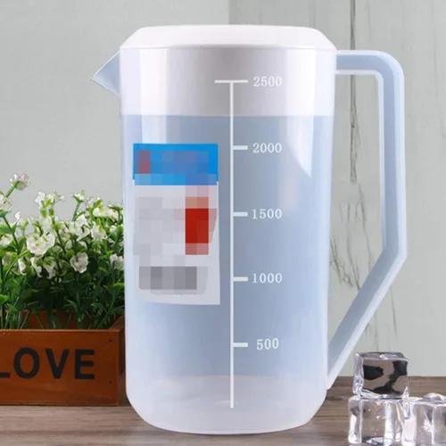 Vista 2 de Housoutil Hervidor de medición con escala de 2.5 L de plástico para bebidas con tapa, jarra de agua fría para jugo, té helado, leche, cerveza
