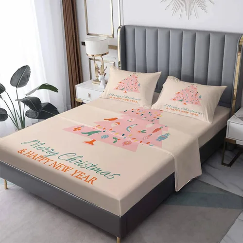 Vista 8 de Juego de sábanas tamaño individual: sábanas de Navidad, sábanas y fundas de almohada para niños, color turquesa, microfibra suave, bolsillo profundo