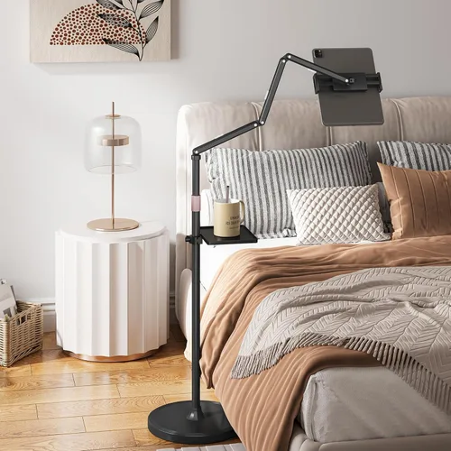 Vista 4 de Houele Soporte de Piso para Tableta con Bandeja Extraíble, Soporte de Piso para iPad para Cama, Soporte de Tableta de Altura Ajustable Porta iPad