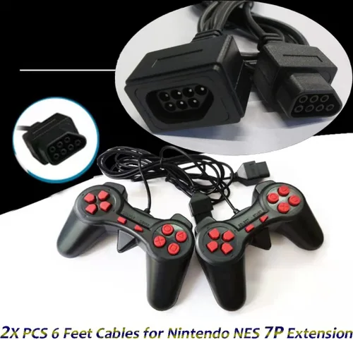Vista 2 de Paquete de 2 cables de extensión para mando original Nintendo NES 7P, 5.9ft, color negro