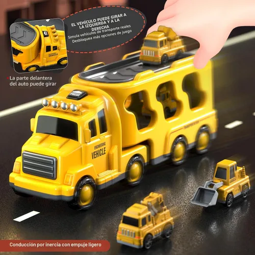 Vista 4 de Beby Buty Camiones de Construcción 5 en 1 para Niños de 3-5 años, Juguetes de Coches y Camiones para Niños Pequeños con Luz y Sonido, Incluye Grúa