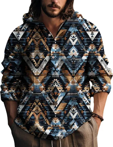 Vista 13 de Sudadera con capucha para hombre, con estampado azteca de otoño, de gran tamaño, manga larga, casual, con capucha