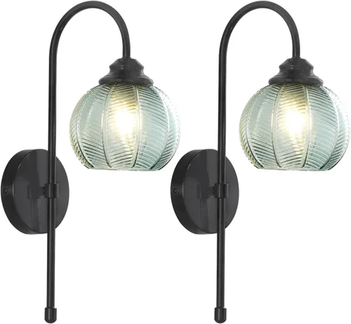 Vista 14 de KCO Lighting - Lámpara de pared vintage con globo de vidrio verde y brazo de latón cepillado - Aplique de globo grande, acabado dorado - Lámpara