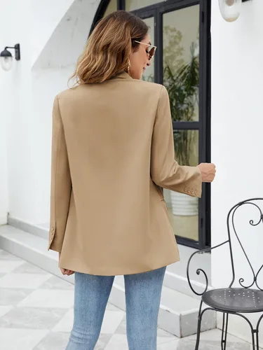 Vista 5 de Zwurew Blazer casual de manga larga para mujer, con solapa, frente abierto, traje de doble botonadura para negocios, trabajo, oficina, chaquetas
