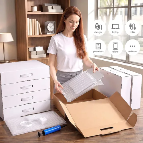 Vista 6 de Dunzoom Paquete de 10 cajas de envío para laptop con bolsas inflables para Blanco