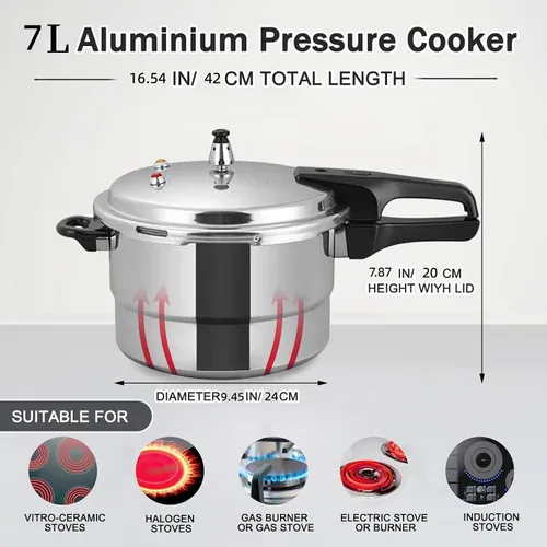 Vista 2 de Olla a presión de 7 cuartos de galón, olla a presión de aluminio compatible con cocina de gas e inducción, olla de cocción rápida, distribución