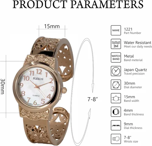 Vista 3 de Blekon Collections Reloj de pulsera de cuarzo japonés para mujer, 1.102 in, diseño elegante