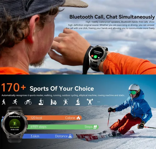 Vista 5 de Reloj inteligente con pantalla AMOLED de 1.43 pulgadas, resistente al agua, brújula, altitud, rastreador de actividad física de larga espera