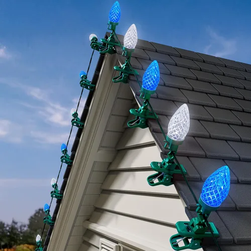 Vista 10 de Luces LED C9 de Navidad para Exteriores, 68 Pies, 100 Luces LED de Cadena con Clips Rápidos, Grado Comercial Extensibles Impermeables Luces