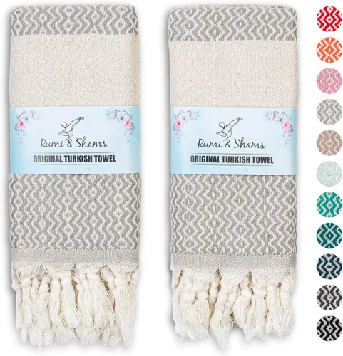 Vista 12 de RUMI & SHAMS - Toalla de mano turca para baño y cocina - 2 toallas de mano decorativas de lujo para baño - Toallas rústicas de cocina de 100 %