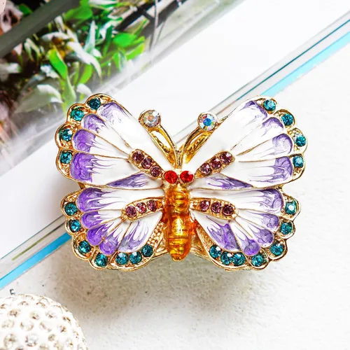 Vista 4 de YU FENG Caja de baratijas de mariposa con bisagras, pequeña joyería con bisutería, estatuilla de regalo coleccionable (caja de baratijas ii)