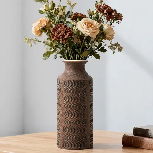 Vista 17 de Florero de cerámica con asas, jarrón de 12 pulgadas de alto para centros de mesa, grandes jarrones decorativos de terracota, jarrones rústicos
