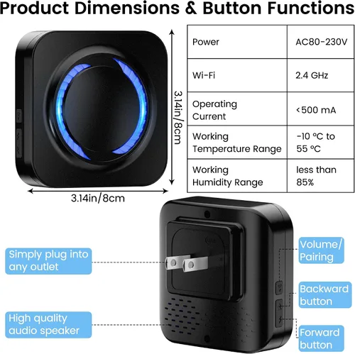 Vista 7 de Timbre inalámbrico inteligente para Ring, Blink, Google Nest - Paquete de 2, más de 99 ampliables, funciona con Alexa, sin cableado/suscripción, sin