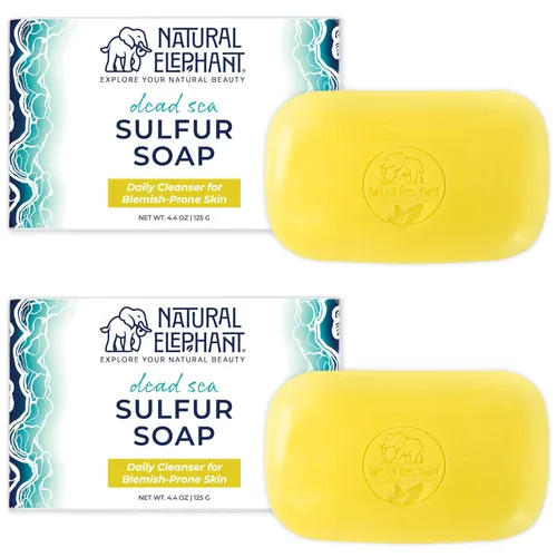 Vista 12 de Natural Elephant Barra de jabón de azufre del Mar Muerto Jabón aclarante facial y corporal con sal del mar muerto y aloe vera 4.4 oz (125 g)