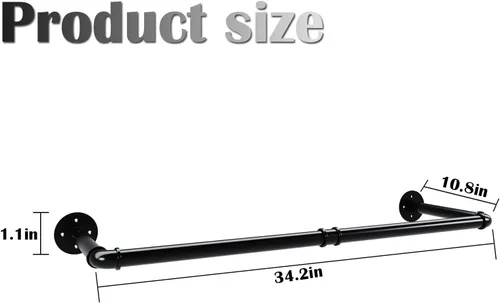 Vista 2 de Perchero industrial de tubería, resistente y desmontable, para colgar en la pared, barra de ropa rústica para ahorrar espacio, barra multiusos