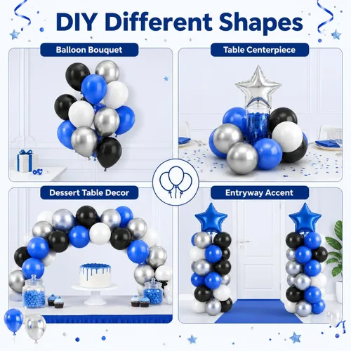 Vista 7 de Globos azules y negros, 35 unidades, globos de látex azul oscuro, negro y plateado con confeti plateado para cumpleaños, baby shower, bodas