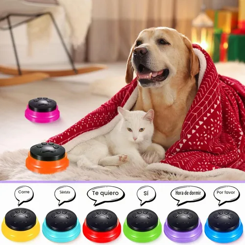 Vista 4 de Paquete de 8 botones de grabación de voz, botones grabables para perros para comunicación, botones de conversación de perros, zumbadores