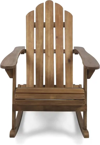 Vista 4 de Christopher Knight Home Cara Adirondack - Silla mecedora de madera de acacia para exteriores, acabado marrón oscuro, mesa auxiliar plegable
