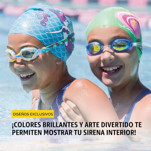 Vista 6 de FINIS Gorra de silicona de sirena, divertido gorro de natación para niños con un ajuste universal, gorra de natación 100% de silicona con borde