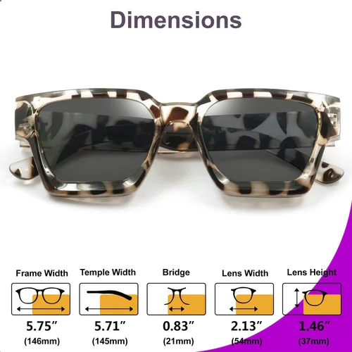 Vista 7 de VISOONE Moda 100% UV400 Protección Rectángulo TR90 Y2K Gafas de sol Accesorios para Mujeres Hombres RIVER, Zebra TortoiseGris