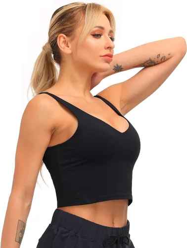 Vista 3 de Dragon Fit - Sujetador deportivo para mujer corte largo con relleno estilo camiseta corta sin mangas para yoga deportes entrenar o correr
