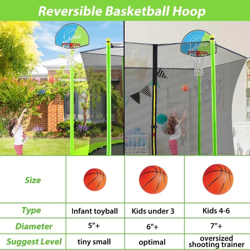 Vista 3 de Merax Trampolín para exteriores de 10 pies con aro de baloncesto, recinto de seguridad y escalera, trampolín recreativo al aire libre para niños