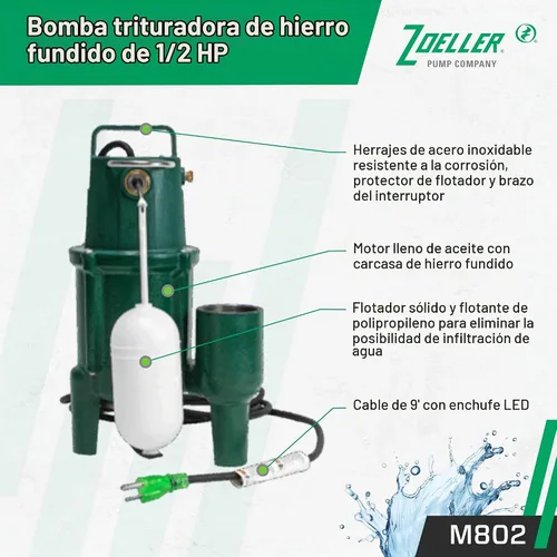 Vista 2 de Zoeller M802- Bomba de amoladora de aguas residuales residencial automática