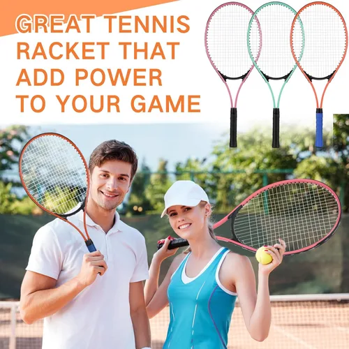 Vista 6 de 6 Pcs Tennis Rackets for Adult Recreational 6 Players 27'' Tennis Racket Set with 3 Balls Lightweight Tennis Rackets for Tennis Training Beginner