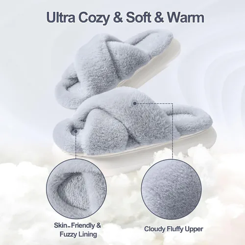 Vista 2 de Pantuflas de casa para mujer, pantuflas peludas de plataforma, pantuflas para mujer, pantuflas de interior esponjosas