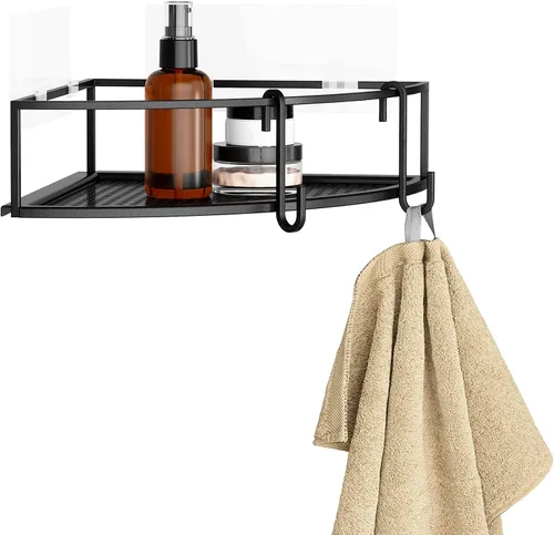 Vista 4 de Umbra Cubiko - Estante de esquina para ducha, estantes flotantes de metal con tiras de montaje adhesivas, paquete de 2, color negro