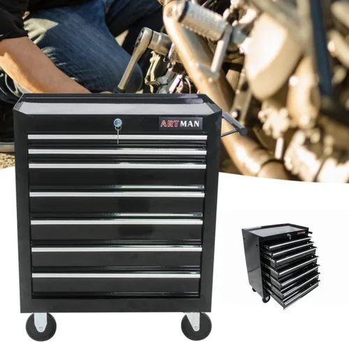 Vista 2 de 7-Drawer Rolling Tool Cart, Mobile Tool Storage Cabinet with Wheels & Locking Drawers, Steel Workshop Trolley with Ball Bearing Slides for Garage